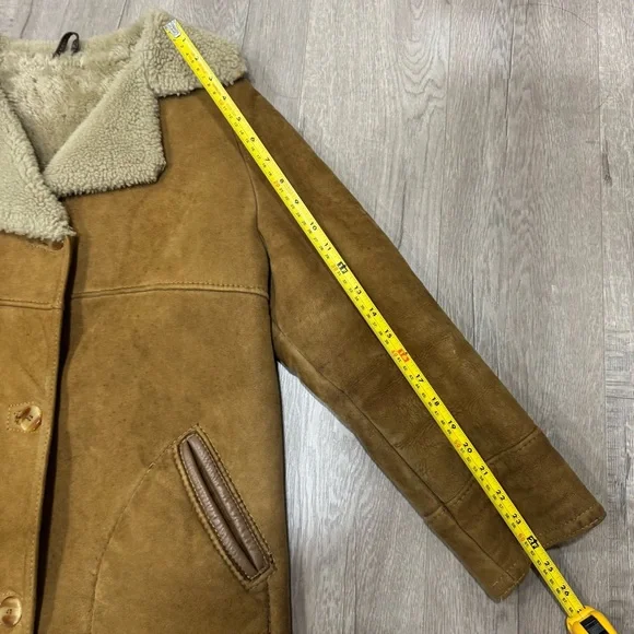 Vintage Taube Collection London Size Beige Brown Shearling Sheepskin Coat Medium - Picture 7 of 10
